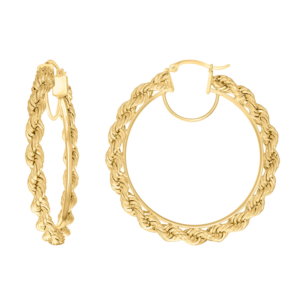 10K Yellow Gold Womens Fancy Twisted Rope Hoop Earrings 5mm-50