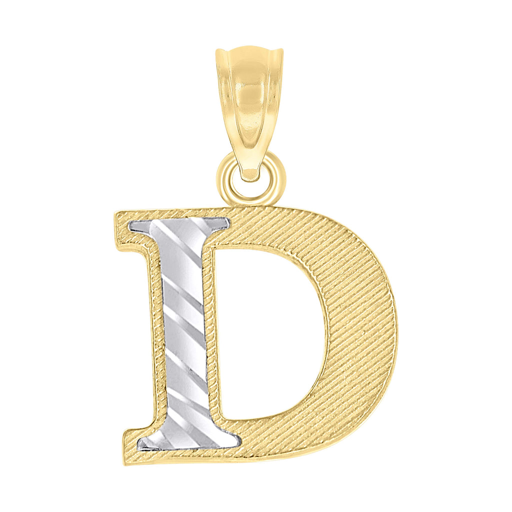 10K Two-Tone Gold Unisex Diamond-Cut Initial D Charm Pendant