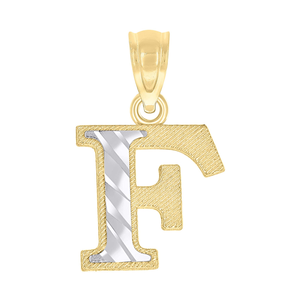 10K Two-Tone Gold Unisex Diamond-Cut Initial F Charm Pendant
