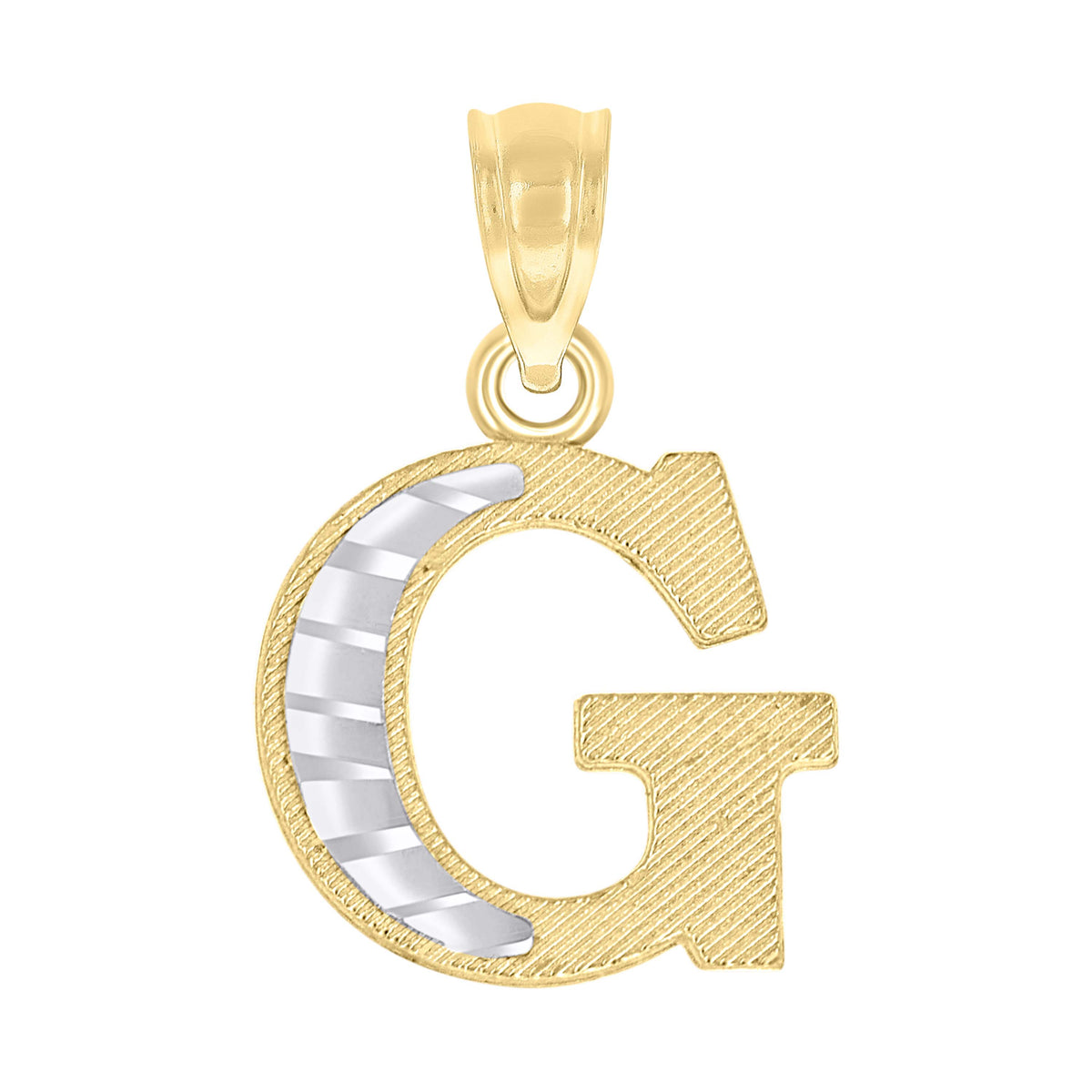 10K Two-Tone Gold Unisex Diamond-Cut Initial G Charm Pendant