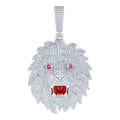 925 Sterling Silver Mens Purple White 15.1ct Moissanite Red Enameled Leo/Lion Head Zodiac Sign/Wildlife Pendant