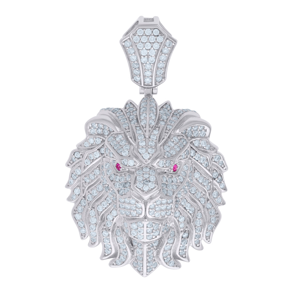 925 Sterling Silver Mens 1.76ct Pink White Moissanite Leo/Lion Head Zodiac Sign/Wildlife Pendant