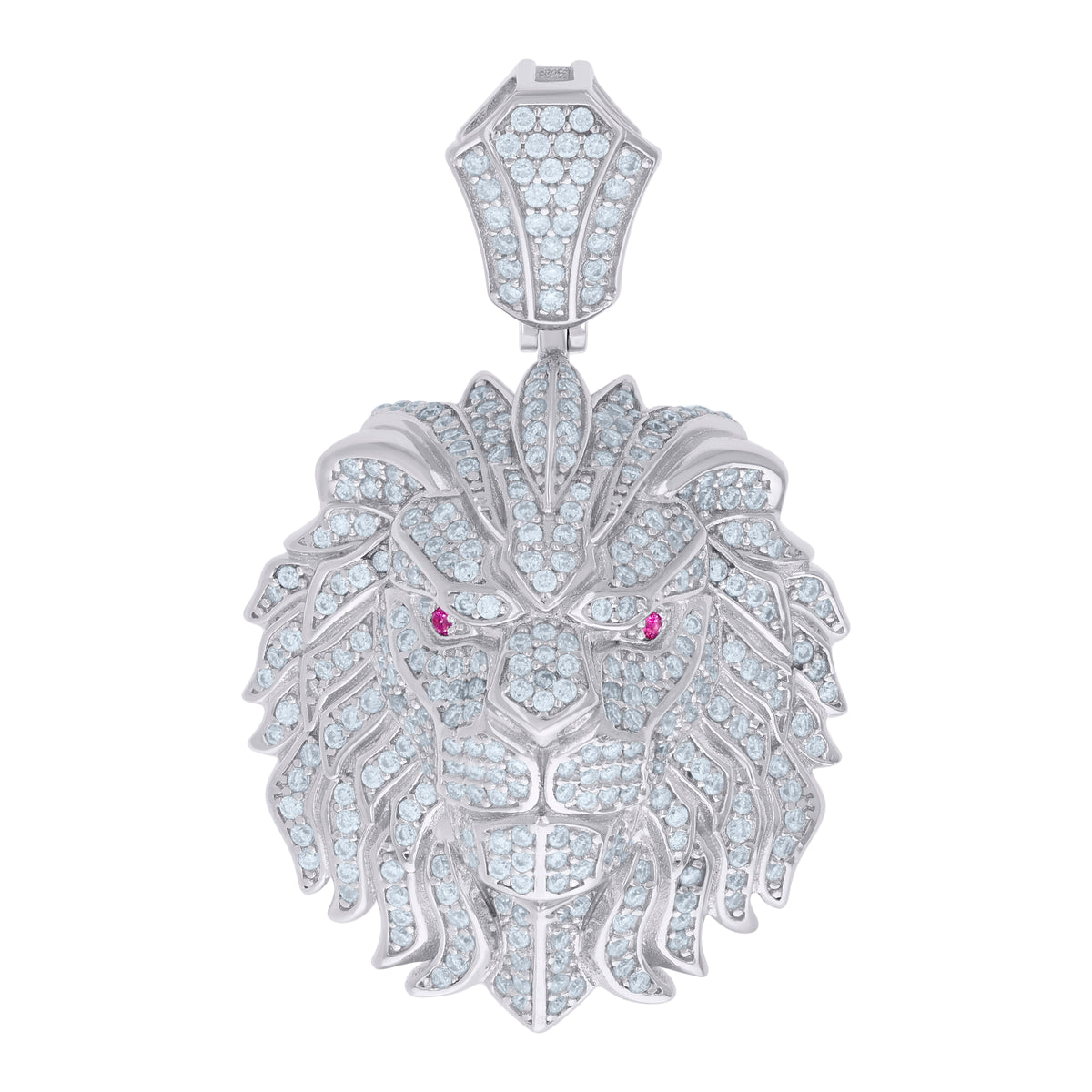 925 Sterling Silver Mens 1.76ct Pink White Moissanite Leo/Lion Head Zodiac Sign/Wildlife Pendant