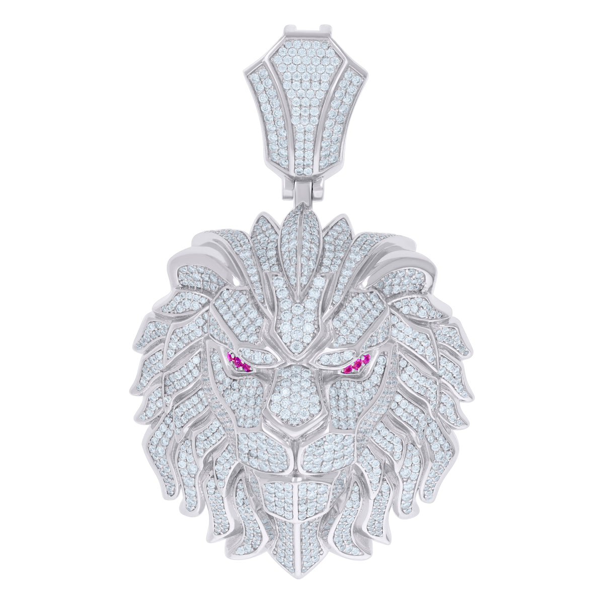 925 Sterling Silver Mens Purple White 11.9ct Moissanite Leo/Lion Head Zodiac Sign/Wildlife Pendant