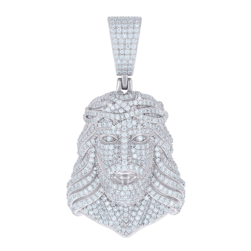 925 Sterling Silver Mens 8.38ct Moissanite Jesus Religious Pendant