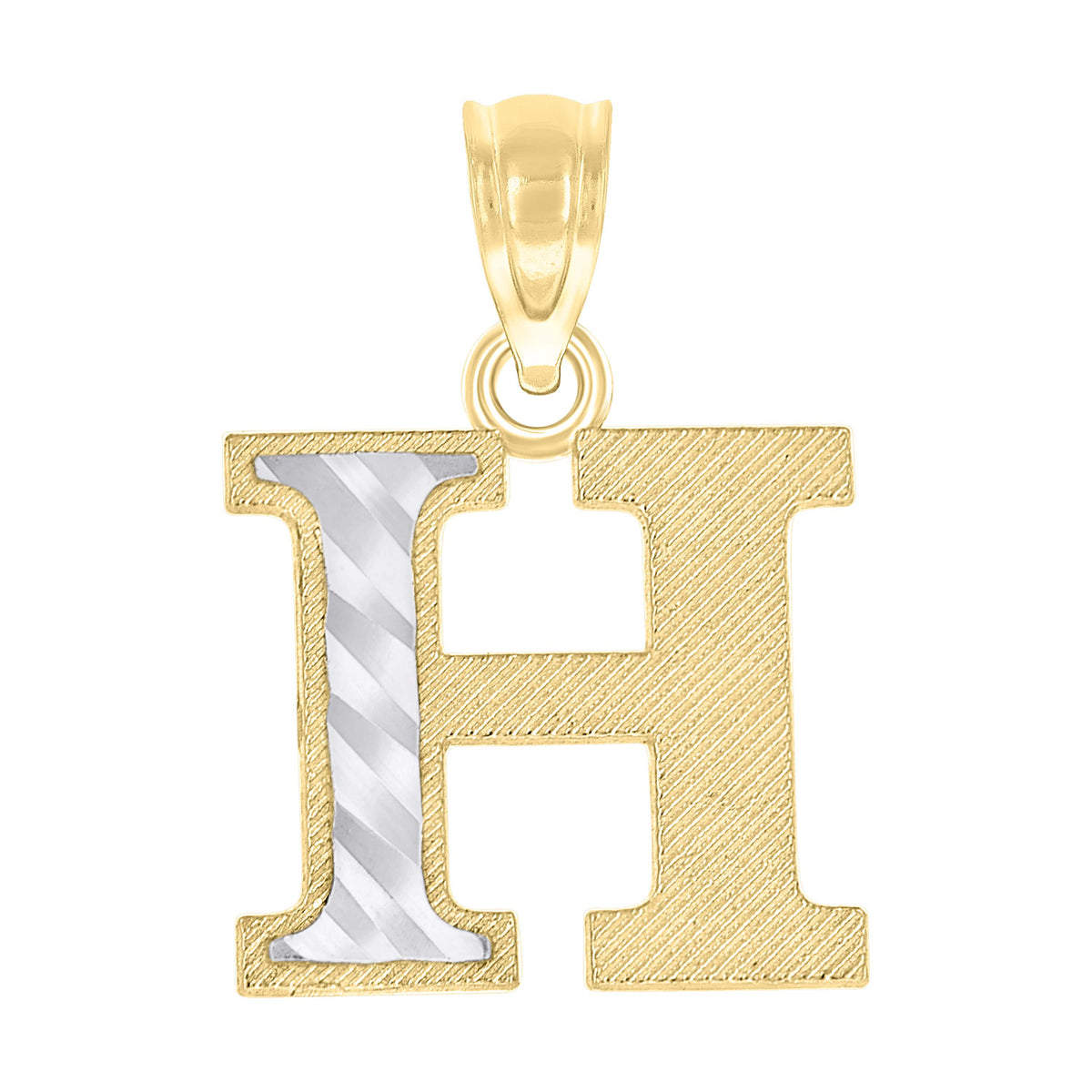 10K Two-Tone Gold Unisex Diamond-Cut Initial H Charm Pendant