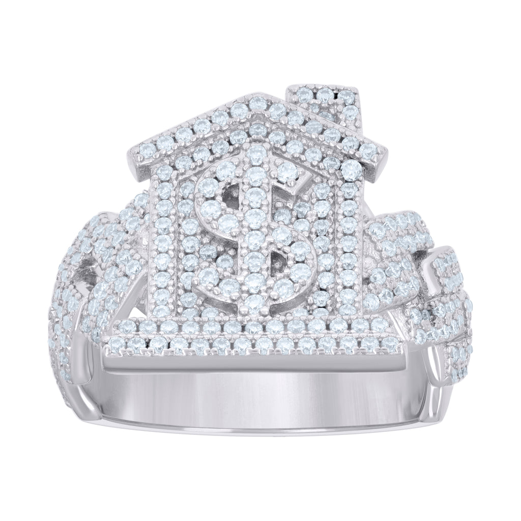 925 Sterling Silver Mens Baguette 1.22ct Round Moissanite Dollar Sign Trap House Fashion Ring Size 10