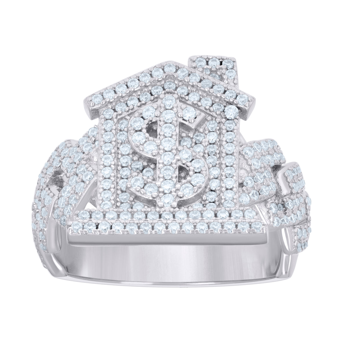 925 Sterling Silver Mens Baguette 1.22ct Round Moissanite Dollar Sign Trap House Fashion Ring Size 10