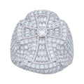925 Sterling Silver Mens 0.72ct Baguette 4.19ct Round Moissanite Cross Religious Ring Size 10
