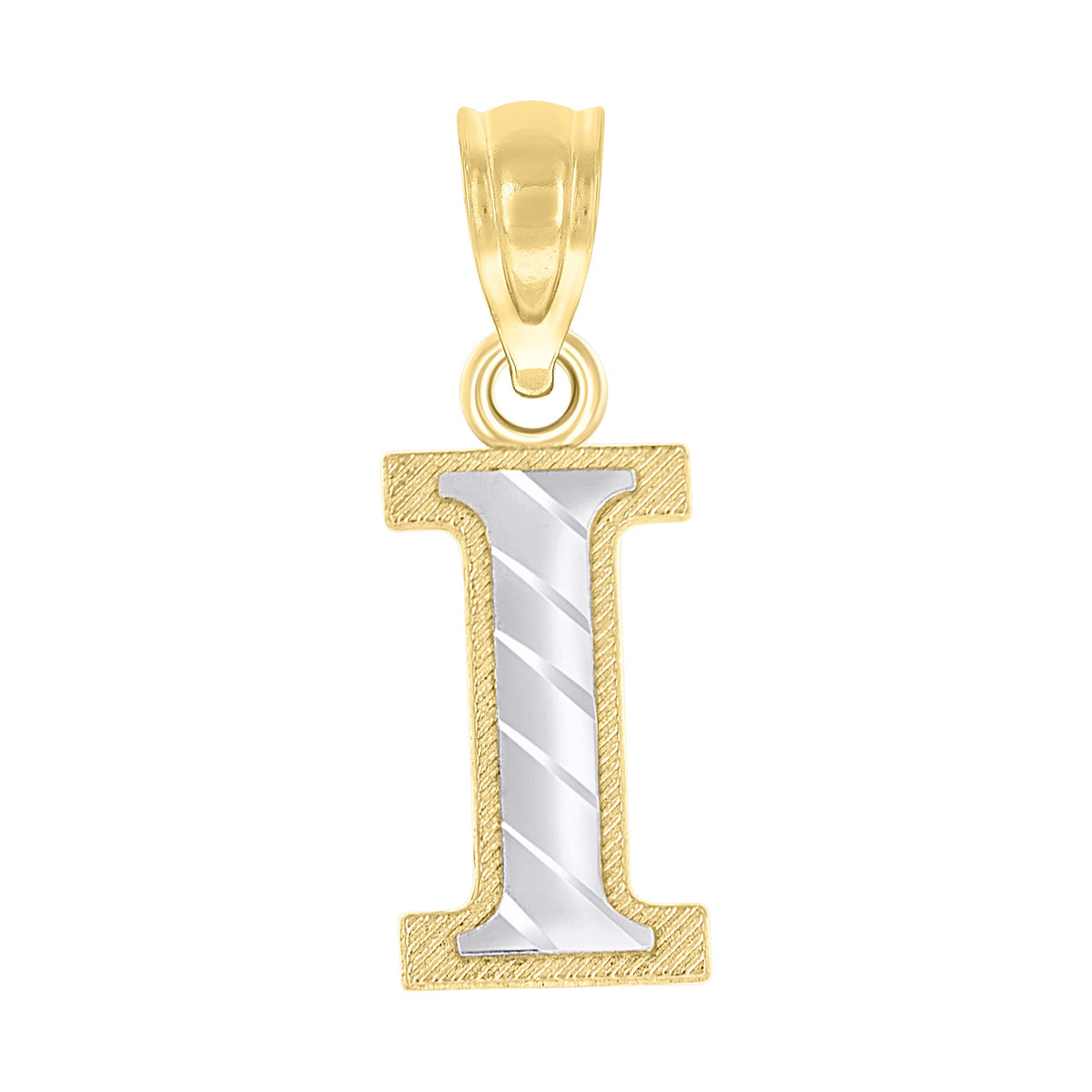 10K Two-Tone Gold Unisex Diamond-Cut Initial I Charm Pendant