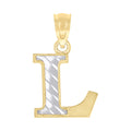 10K Two-Tone Gold Unisex Diamond-Cut Initial L Charm Pendant