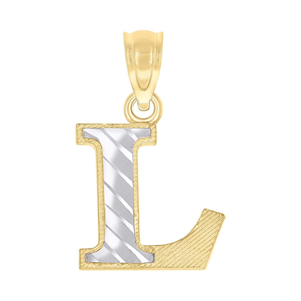 10K Two-Tone Gold Unisex Diamond-Cut Initial L Charm Pendant