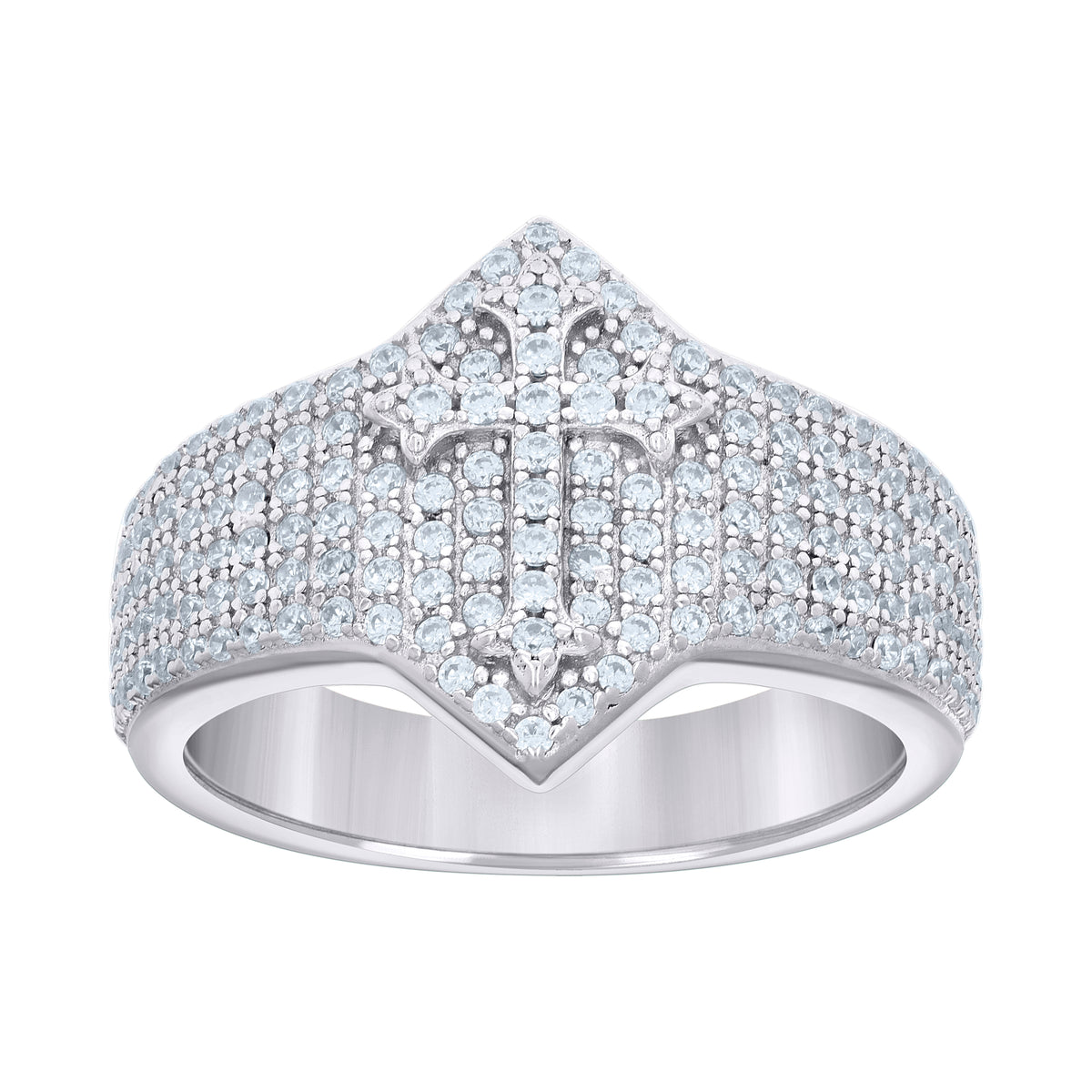 925 Sterling Silver Mens 0.97ct Moissanite Cross Religious Ring Size 10