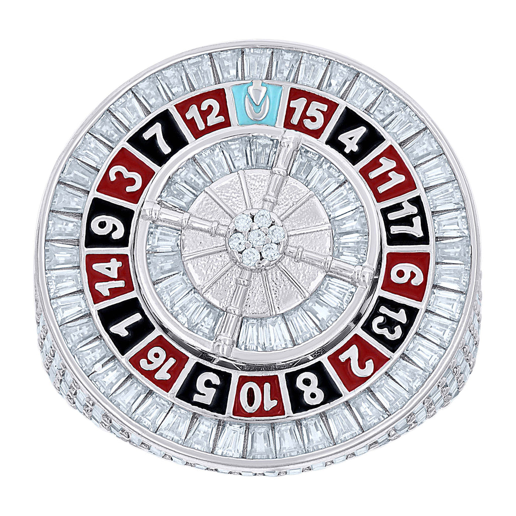 925 Sterling Silver Mens 7.36ct Baguette 0.09ct Round Moissanite Roulette Casino Gambling Ring