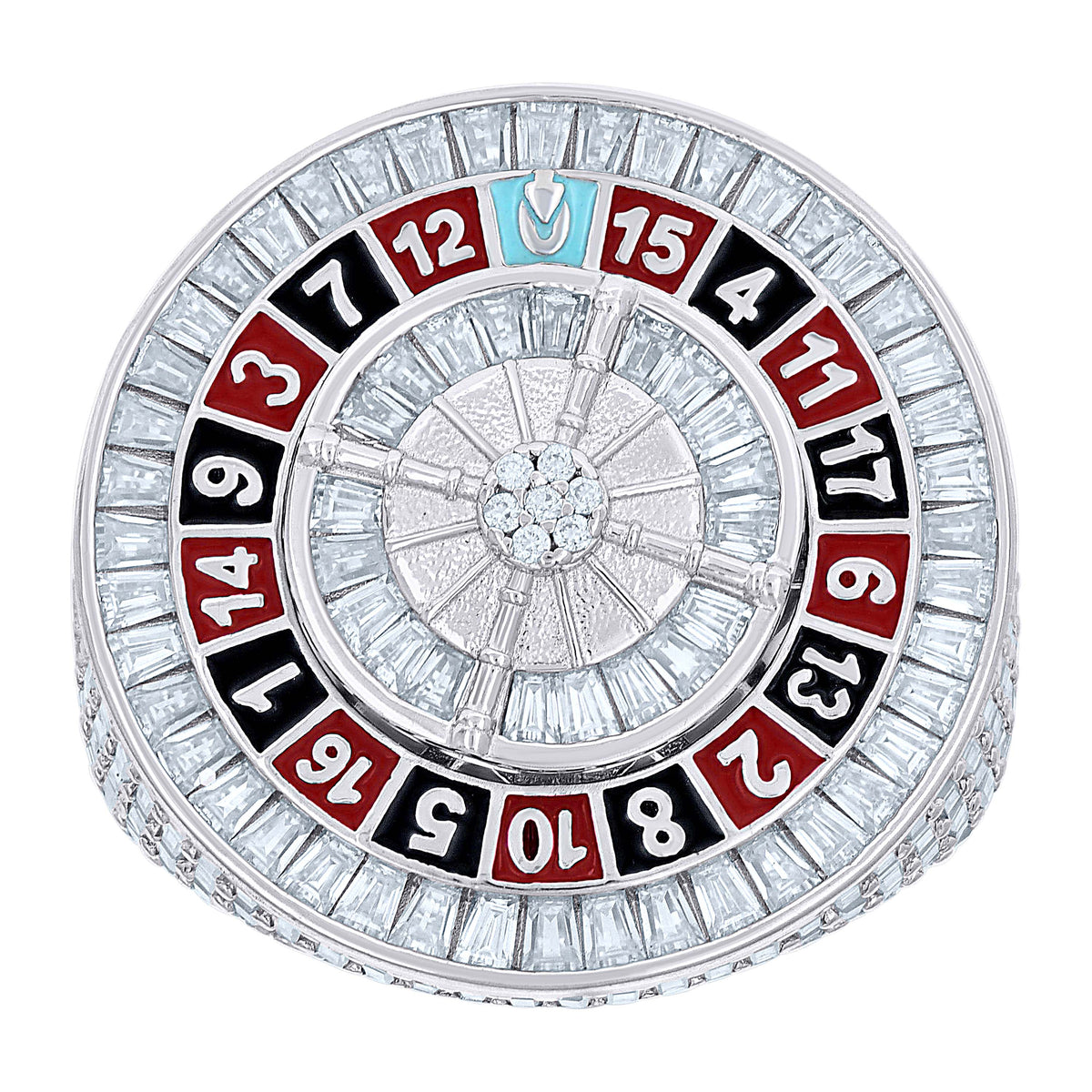 925 Sterling Silver Mens 7.36ct Baguette 0.09ct Round Moissanite Roulette Casino Gambling Ring