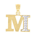 10K Two-Tone Gold Unisex Diamond-Cut Initial M Charm Pendant