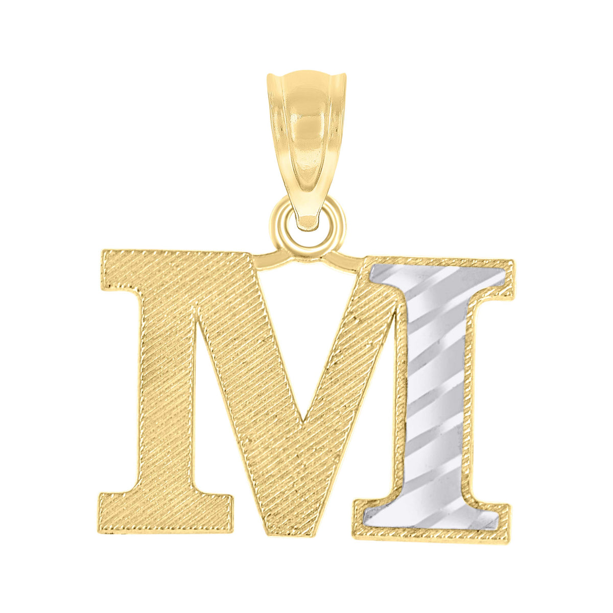10K Two-Tone Gold Unisex Diamond-Cut Initial M Charm Pendant