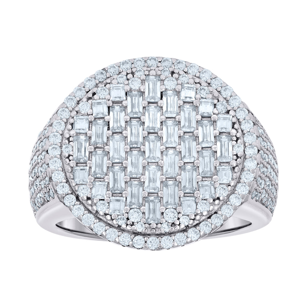 925 Sterling Silver Mens 1.99ct Baguette 1.58ct Round Moissanite Fashion Ring Size 10