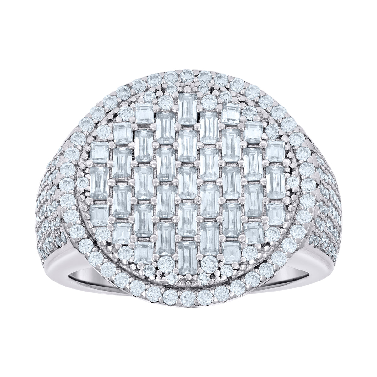925 Sterling Silver Mens 1.99ct Baguette 1.58ct Round Moissanite Fashion Ring Size 10