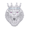 925 Sterling Silver Mens 0.45ct Baguette Pink White Moissanite Leo/Lion Head Ring Size 9