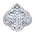 925 Sterling Silver Mens 1.81ct Baguette 5.28ct Round Moissanite Cross Religious Ring