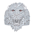 925 Sterling Silver Mens Red White 0.68ct Baguette 2.51ct Round Moissanite Leo/Lion Head Ring Size 9