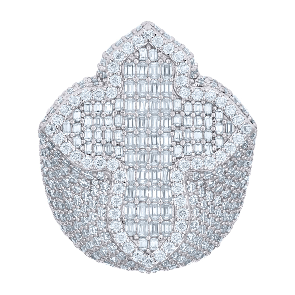 925 Sterling Silver Mens 2.05ct Baguette 5.50ct Round Moissanite Cross Religious Ring Size 10