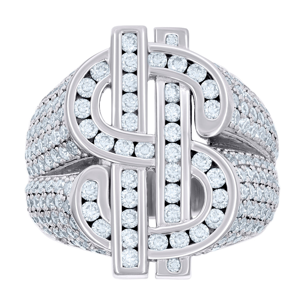925 Sterling Silver Mens 3.37ct Moissanite Fashion Dollar Sign Currency Ring