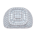 925 Sterling Silver Mens 1.11ct Baguette 3.29ct Round Moissanite Cushion-Shaped Fashion Ring Size 8