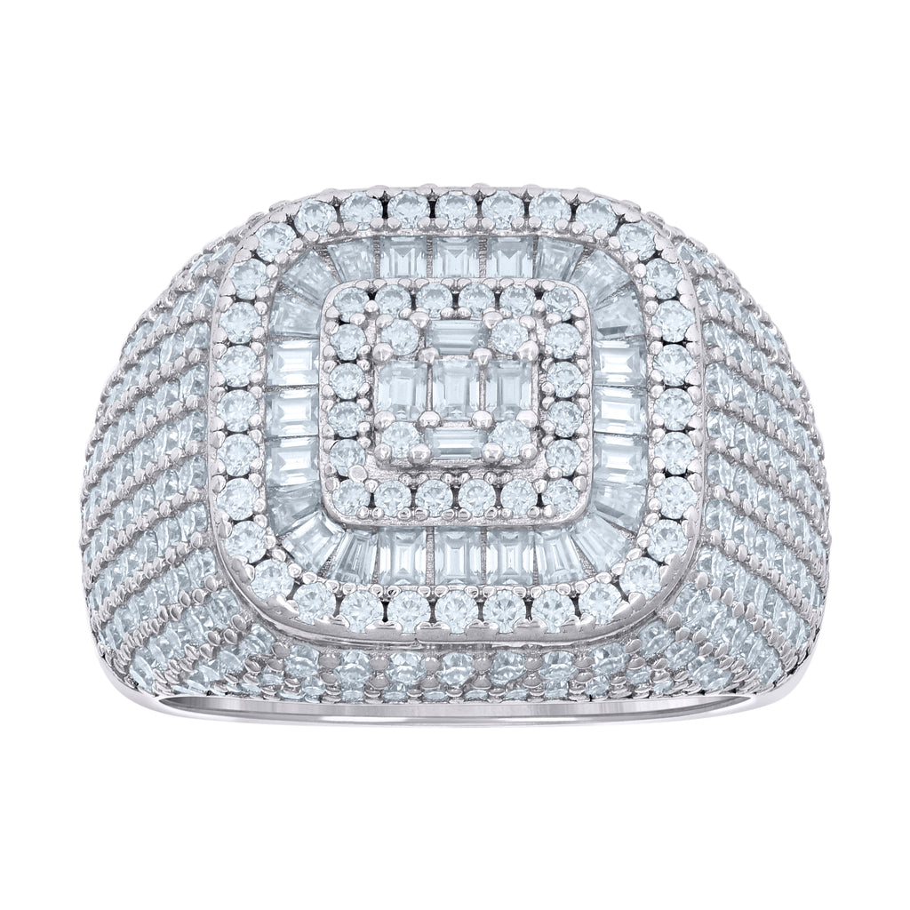 925 Sterling Silver Mens 1.11ct Baguette 3.29ct Round Moissanite Cushion-Shaped Fashion Ring Size 9