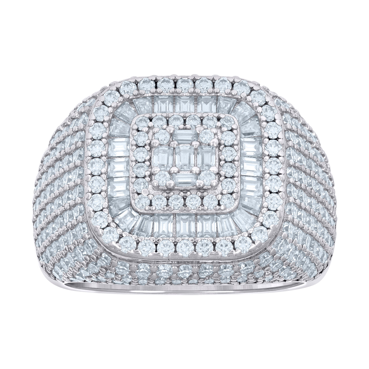 925 Sterling Silver Mens 1.11ct Baguette 3.29ct Round Moissanite Cushion-Shaped Fashion Ring Size 9