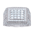 925 Sterling Silver Mens 0.91ct Baguette 1.57ct Round Moissanite Square Head Fashion Ring Size 9