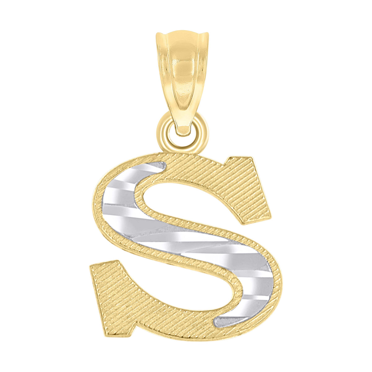 10K Two-Tone Gold Unisex Diamond-Cut Initial S Charm Pendant