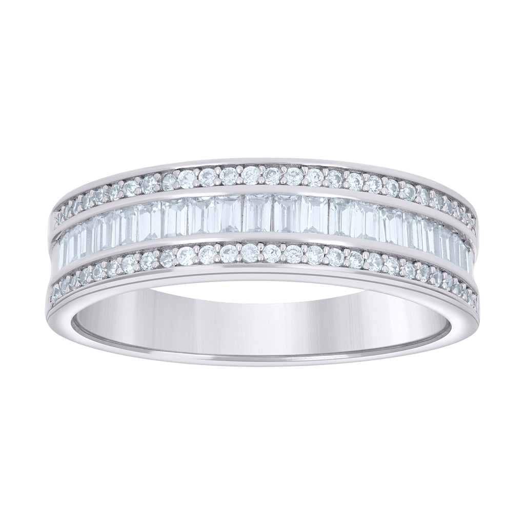 925 Sterling Silver Womens Baguette Round 1.20ct Moissanite Fashion Wedding Band Ring Size 7