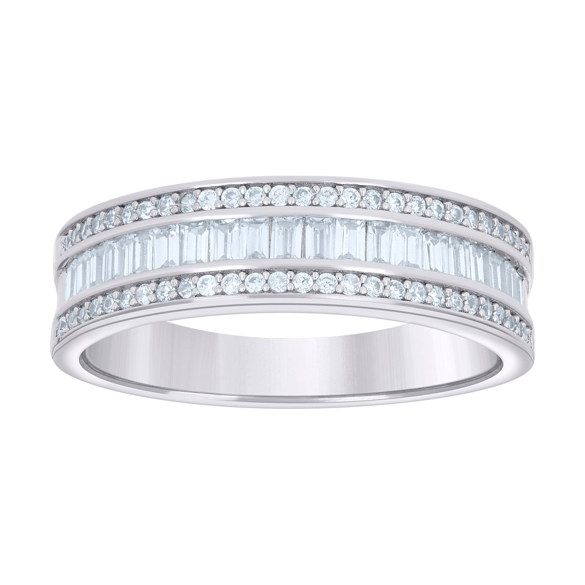 925 Sterling Silver Womens Baguette Round 1.20ct Moissanite Fashion Wedding Band Ring Size 10