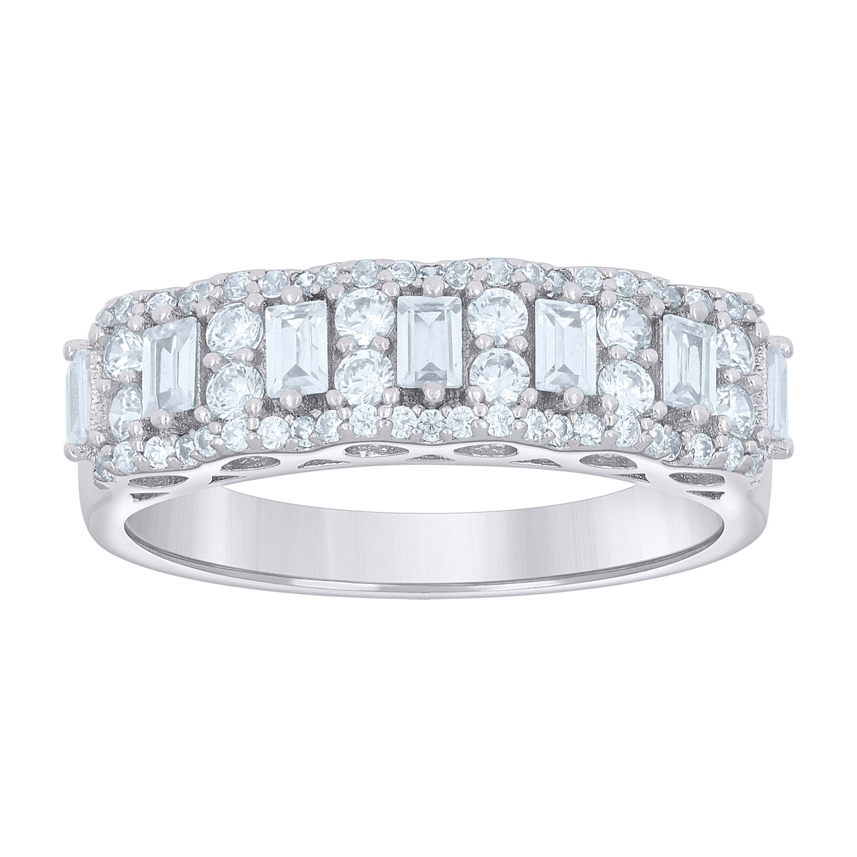 925 Sterling Silver Womens Baguette Round 1.19ct Moissanite Fashion Wedding Band Ring Size 5