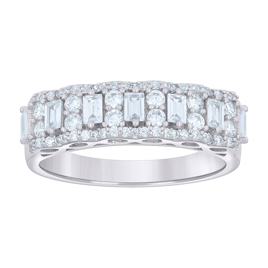 925 Sterling Silver Womens Baguette Round 1.19ct Moissanite Fashion Wedding Band Ring Size 9