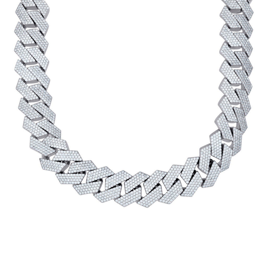 925 Sterling Silver Cubic-Zirconia Cuban Chain Necklace 18mm