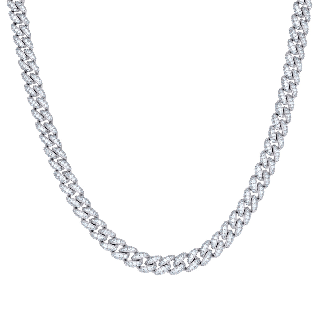 925 Sterling Silver Cubic-Zirconia Cuban Chain Necklace 8mm Size 18 Inches