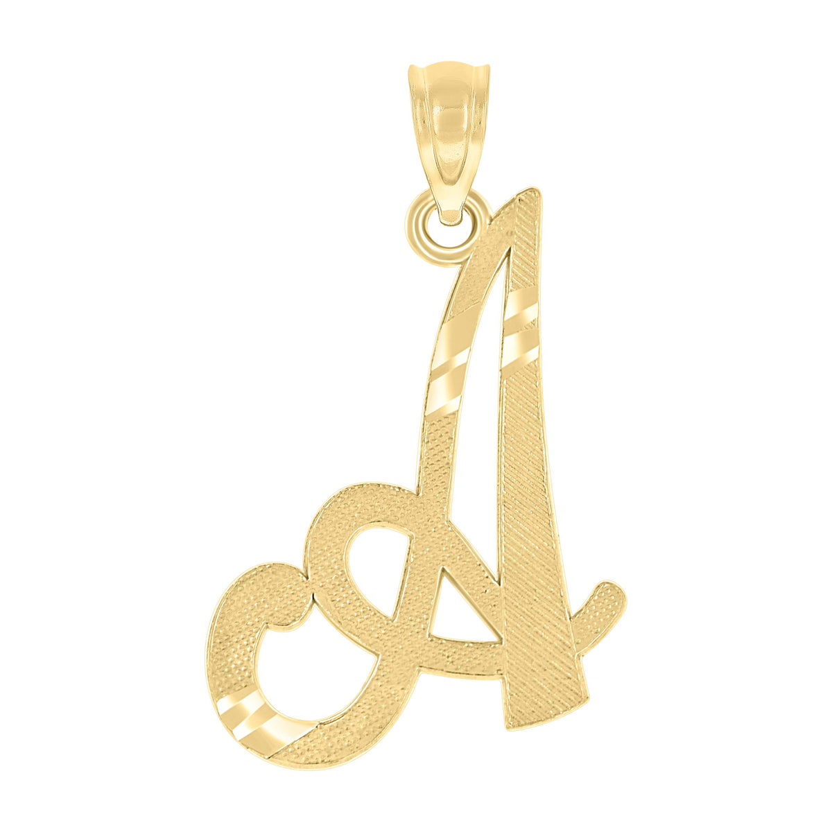 10K Yellow Gold Unisex Diamond-Cut Initial A Charm Pendant
