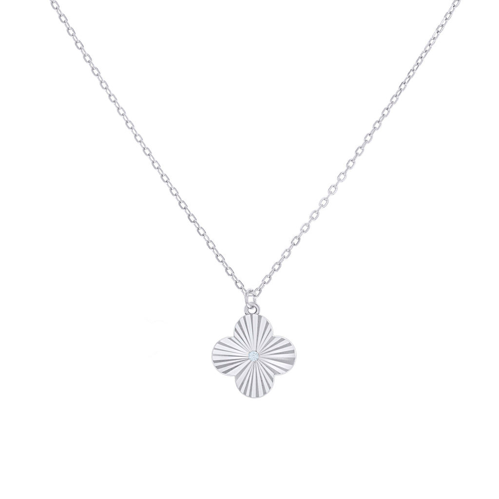 925 Sterling Silver Womens Cubic-Zirconia Clover Good Luck Charm Necklace Size 16 + 2 Inches