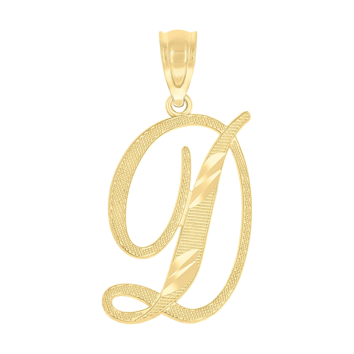 10K Yellow Gold Unisex Diamond-Cut Initial D Charm Pendant