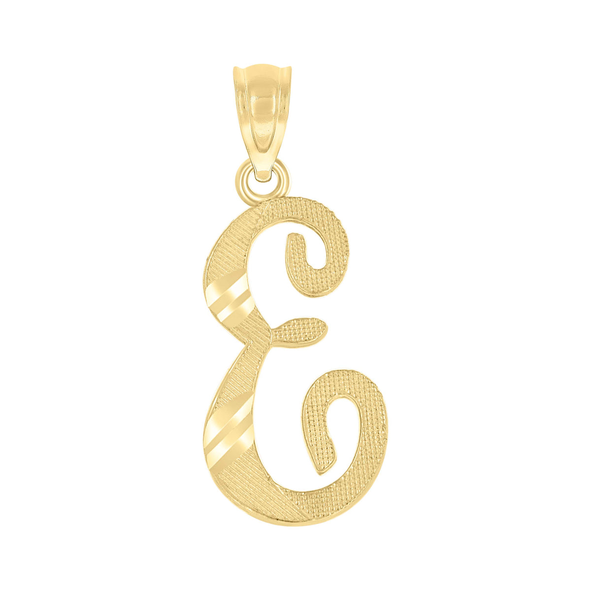 10K Yellow Gold Unisex Diamond-Cut Initial E Charm Pendant
