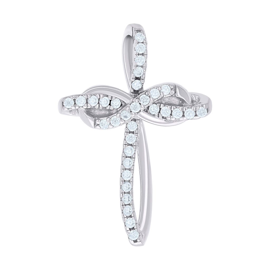 925 Sterling Silver Unisex Cubic-Zirconia Intertwined Cross Religious Charm Pendant