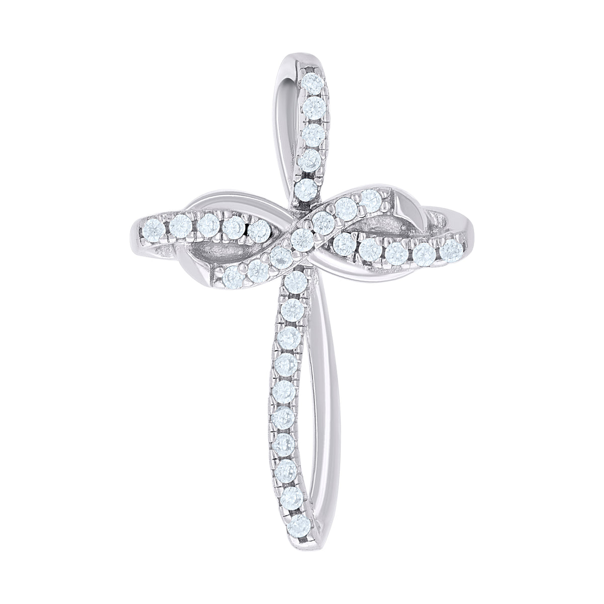925 Sterling Silver Unisex Cubic-Zirconia Intertwined Cross Religious Charm Pendant