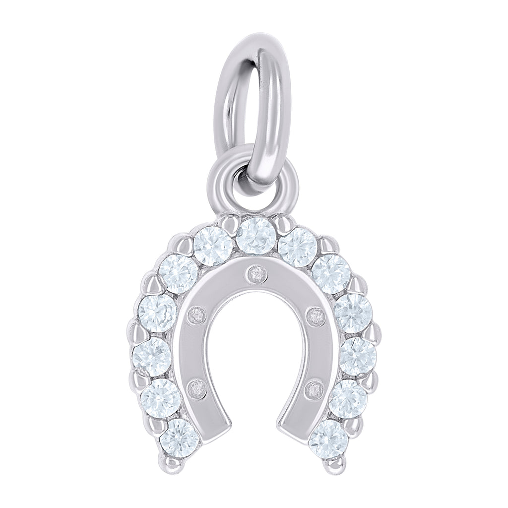 925 Sterling Silver Unisex Cubic-Zirconia Horseshoe Good Luck Pendant