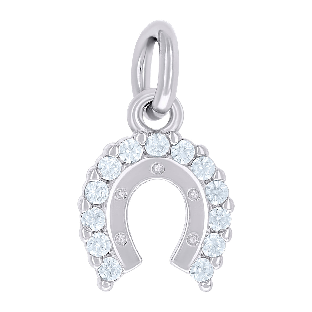 925 Sterling Silver Unisex Cubic-Zirconia Horseshoe Good Luck Pendant