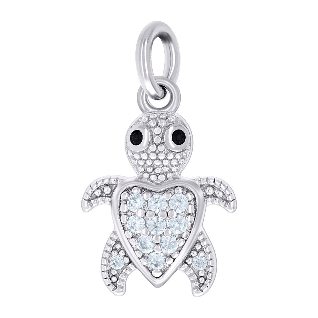 925 Sterling Silver Unisex Black White Cubic-Zirconia Heart Turtle Ocean Pendant