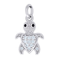 925 Sterling Silver Unisex Black White Cubic-Zirconia Heart Turtle Ocean Pendant