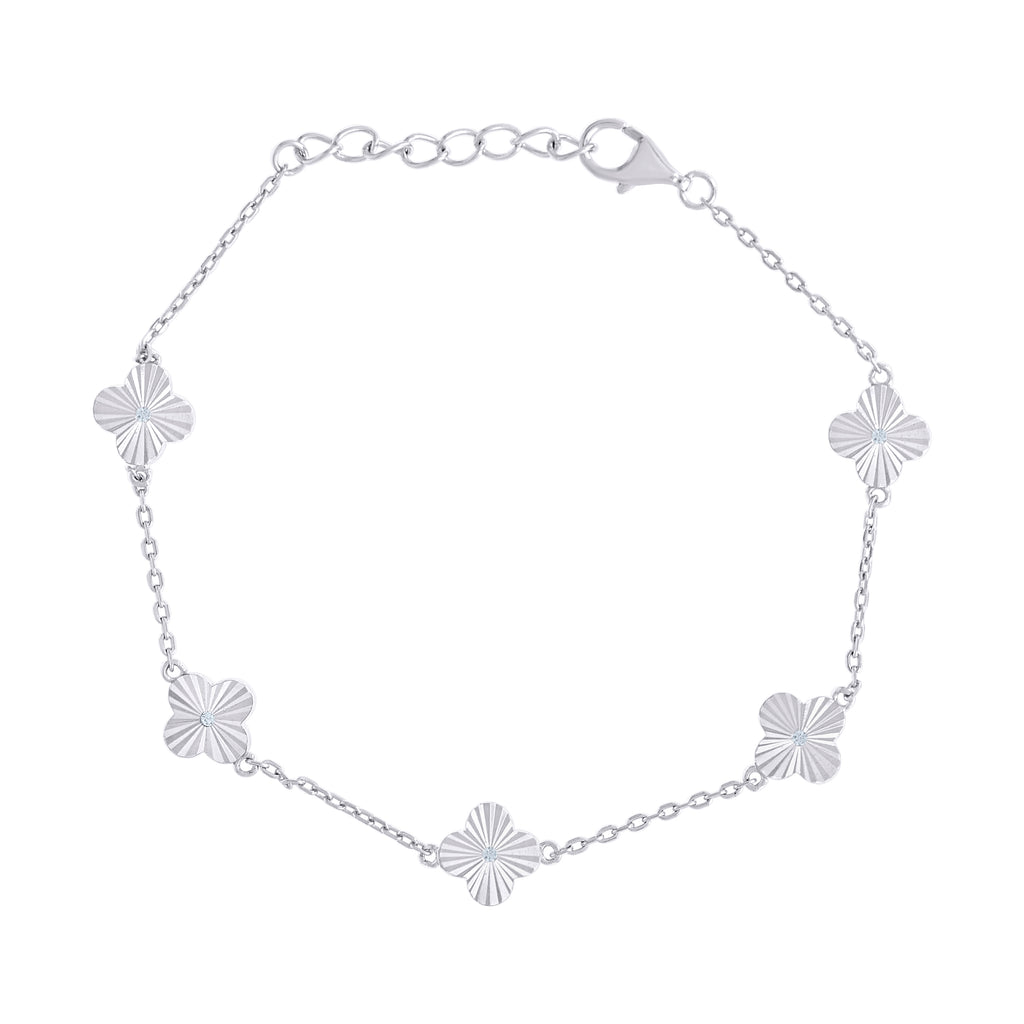 925 Sterling Silver Womens Cubic-Zirconia Good Luck Clover Charm Bracelet Size 7.5 Inches